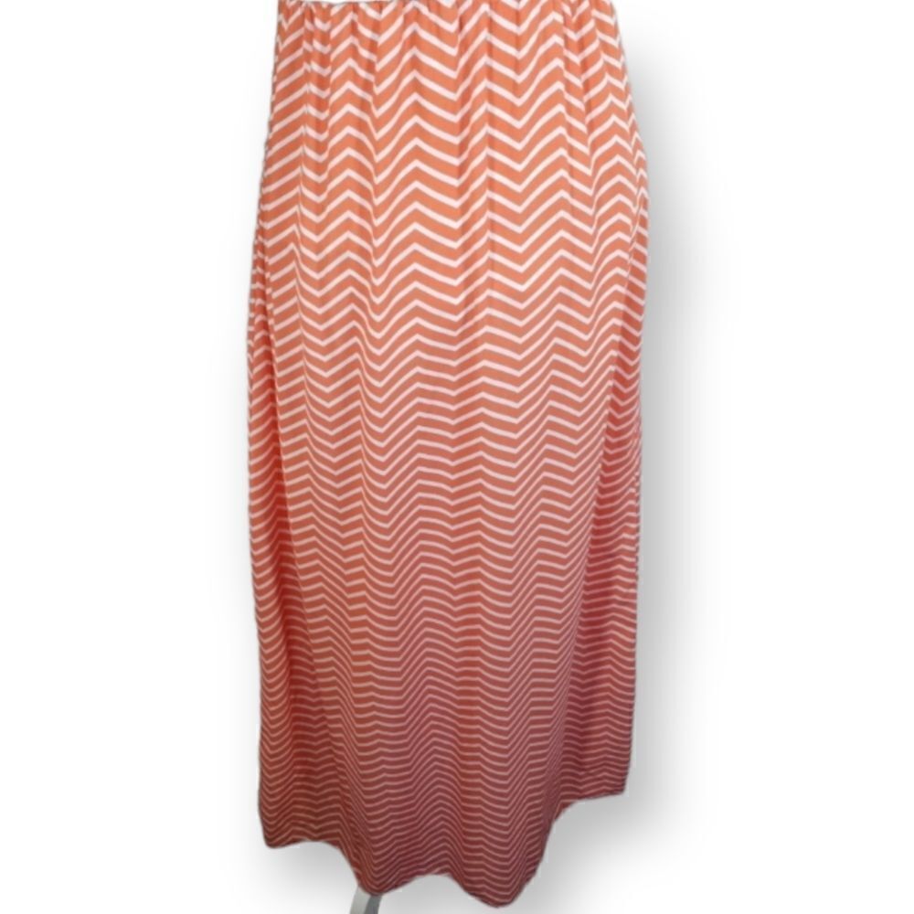 STRAPLESS MAXI DRESS CORAL & CREAM SZ. S/M EUC - Picture 5 of 6